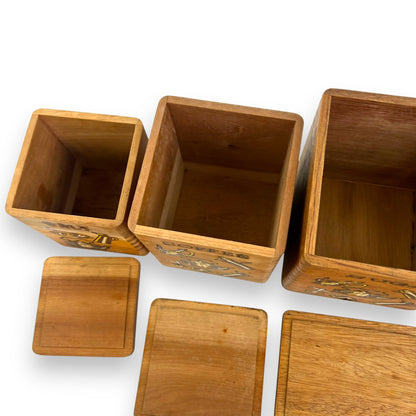 Wooden Kitchen Canister Set - Tea, Coffee, Sugar, Flour