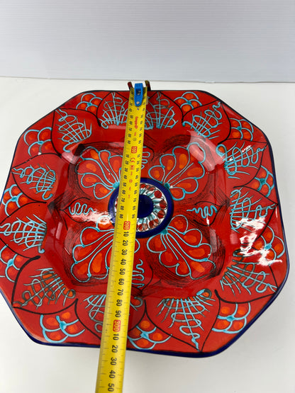 Hand-Painted Red Patterned Art Ceramic Wall Plate