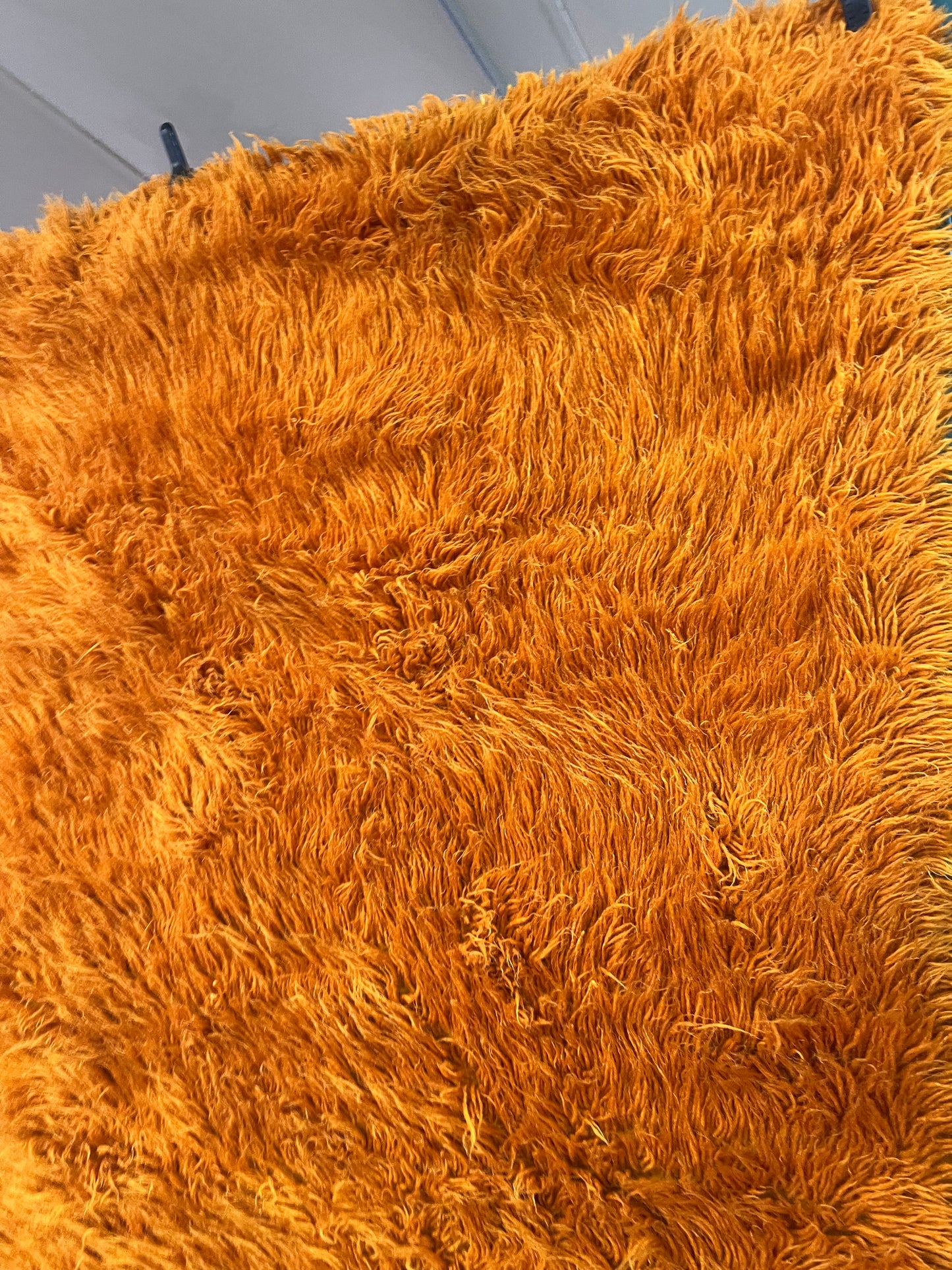 Orange Flokati Wool Rug – Large Shag Pile Statement Rug, Professionally Cleaned