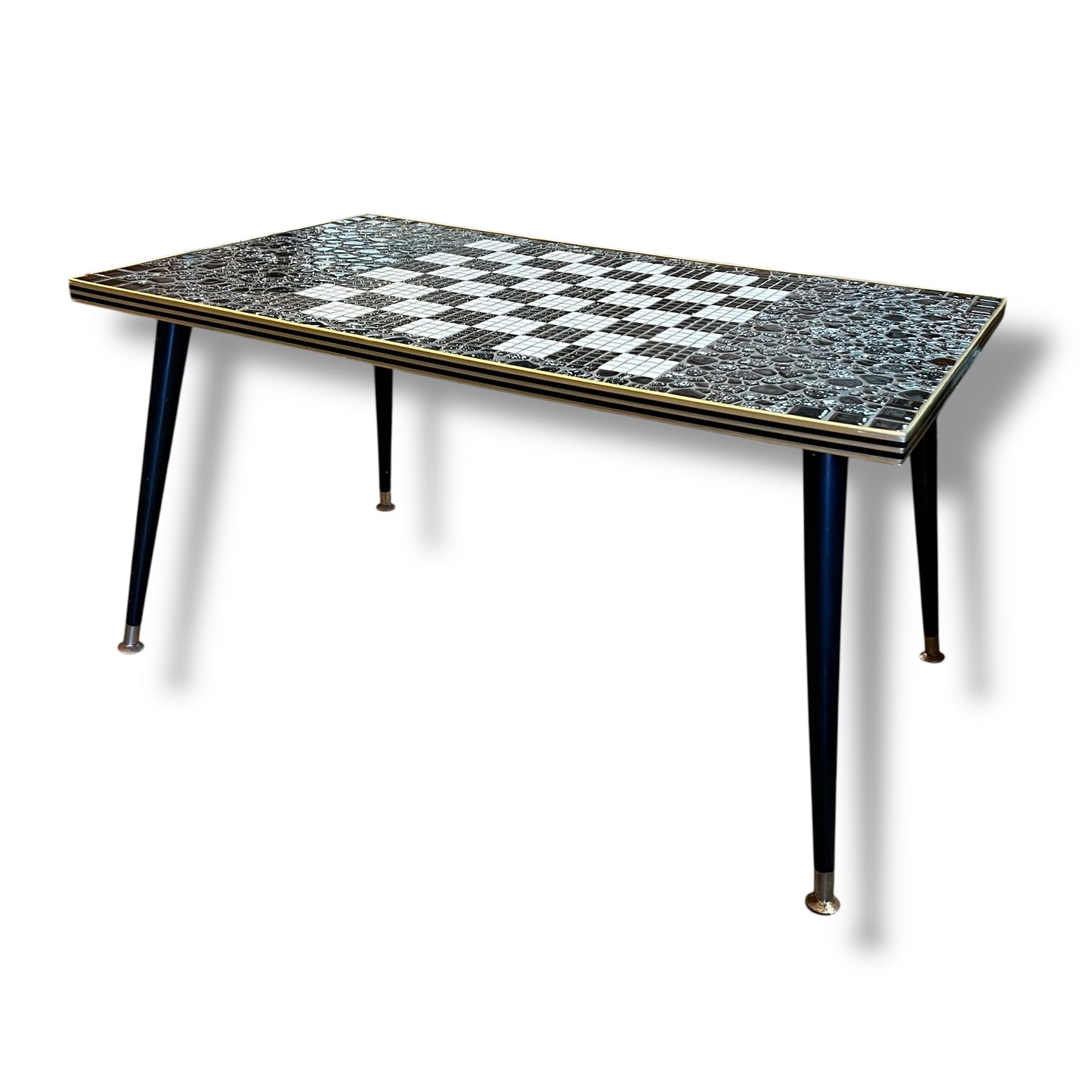 Black & White Mosaic Tile Coffee Table with Tapered Legs