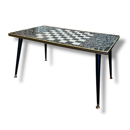 Black & White Mosaic Tile Coffee Table with Tapered Legs