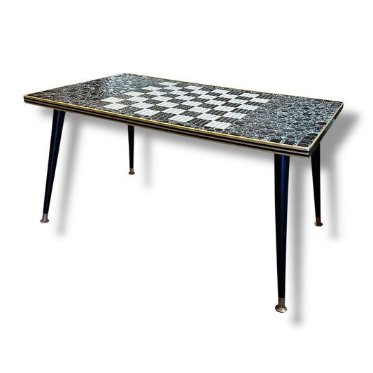 Black & White Mosaic Tile Coffee Table with Tapered Legs