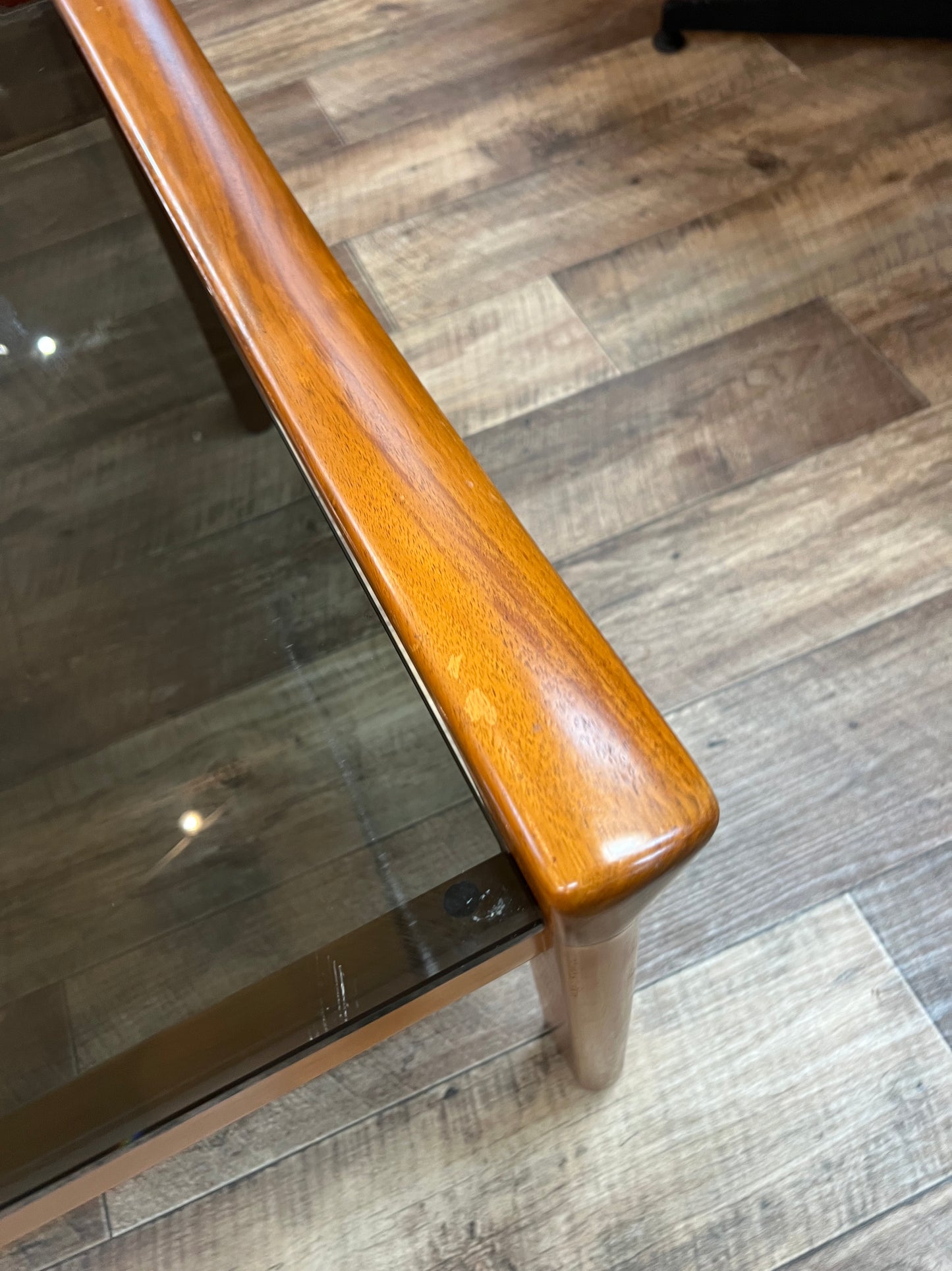 Tessa T21 Coffee Table | Mid Century Smoked Glass & Timber Coffee Table