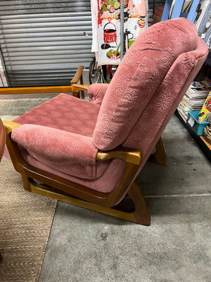 1. Pink Patterned Upholstery Sleigh Base Armchair