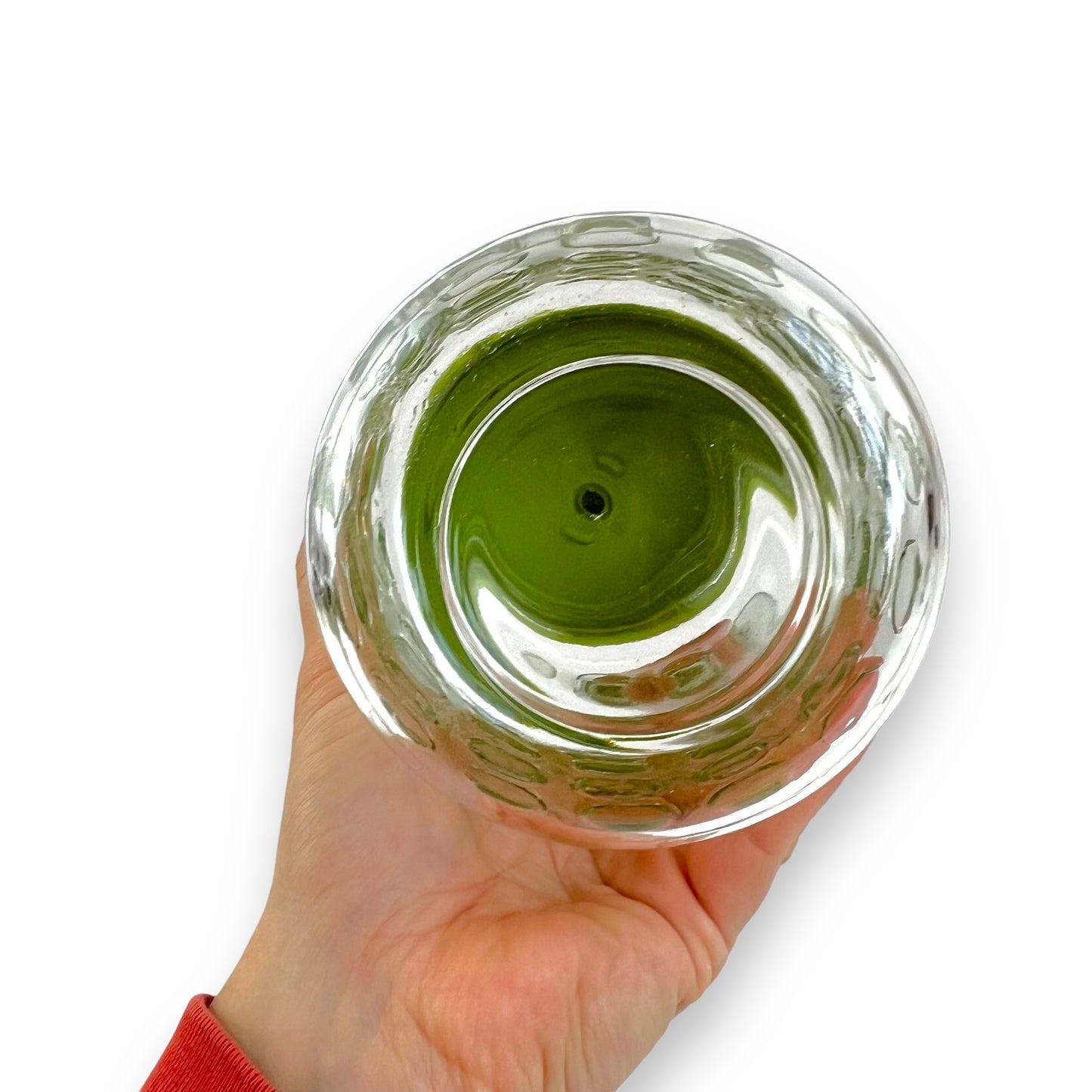 Green lid circle clear glass pattern jar