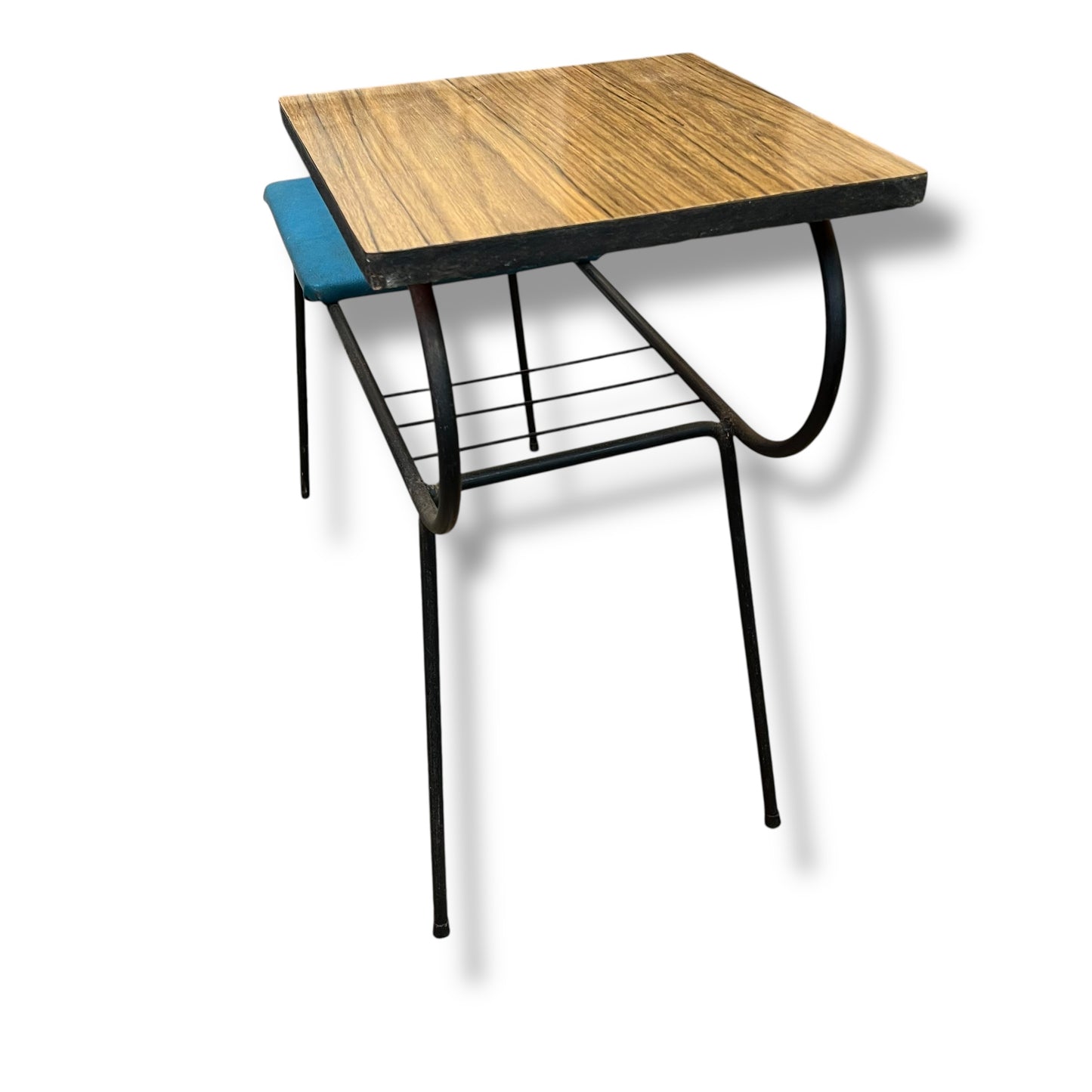 Telephone Table with Blue Vinyl Seat & Laminate Top