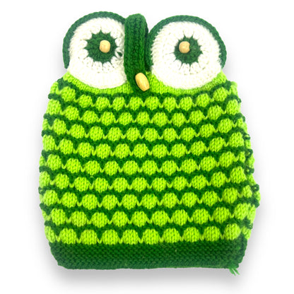 Green Owl Teapot Cozy Crochet Knitted Cover