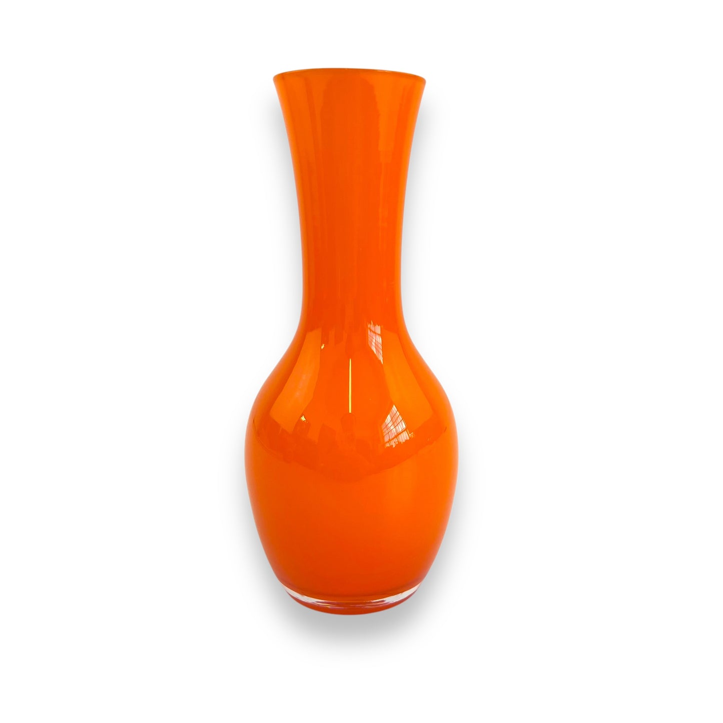 Orange Art Glass Vase with clear handle