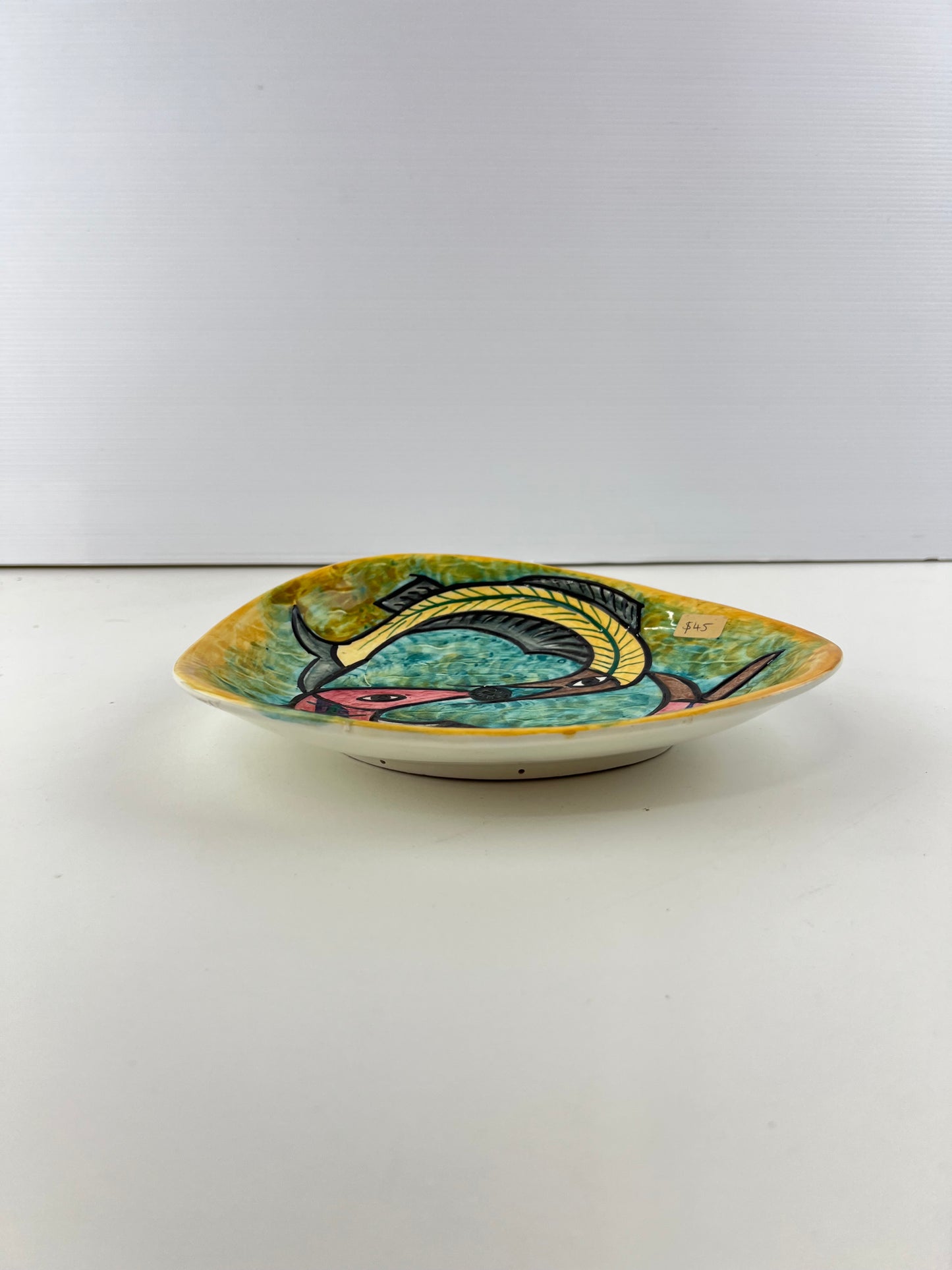 Hand-Painted Modernist Fish Ceramic Dish