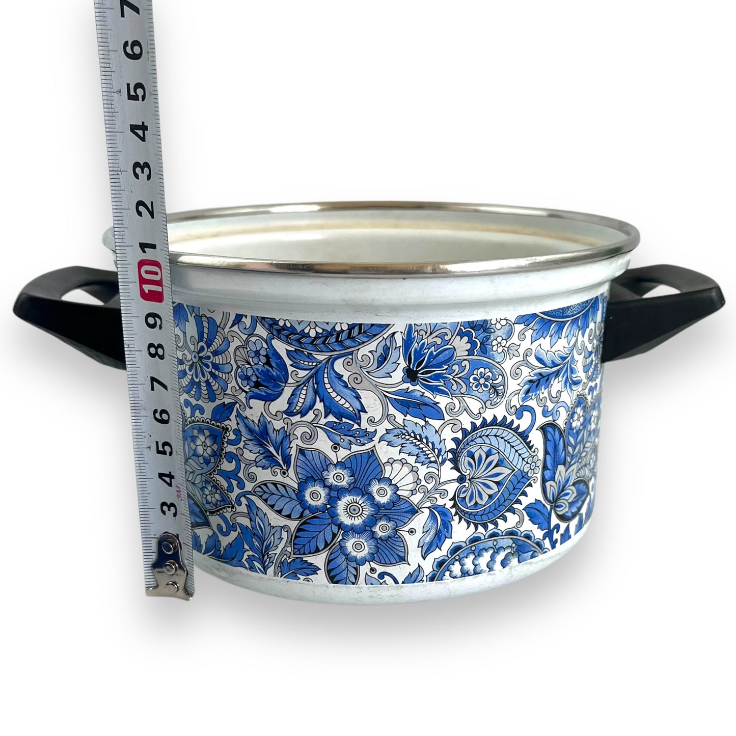 Blue Enamel Pot with Lid, 1970s Fancipan Enamelware, Royal Blue Paisley Pattern, Made in France