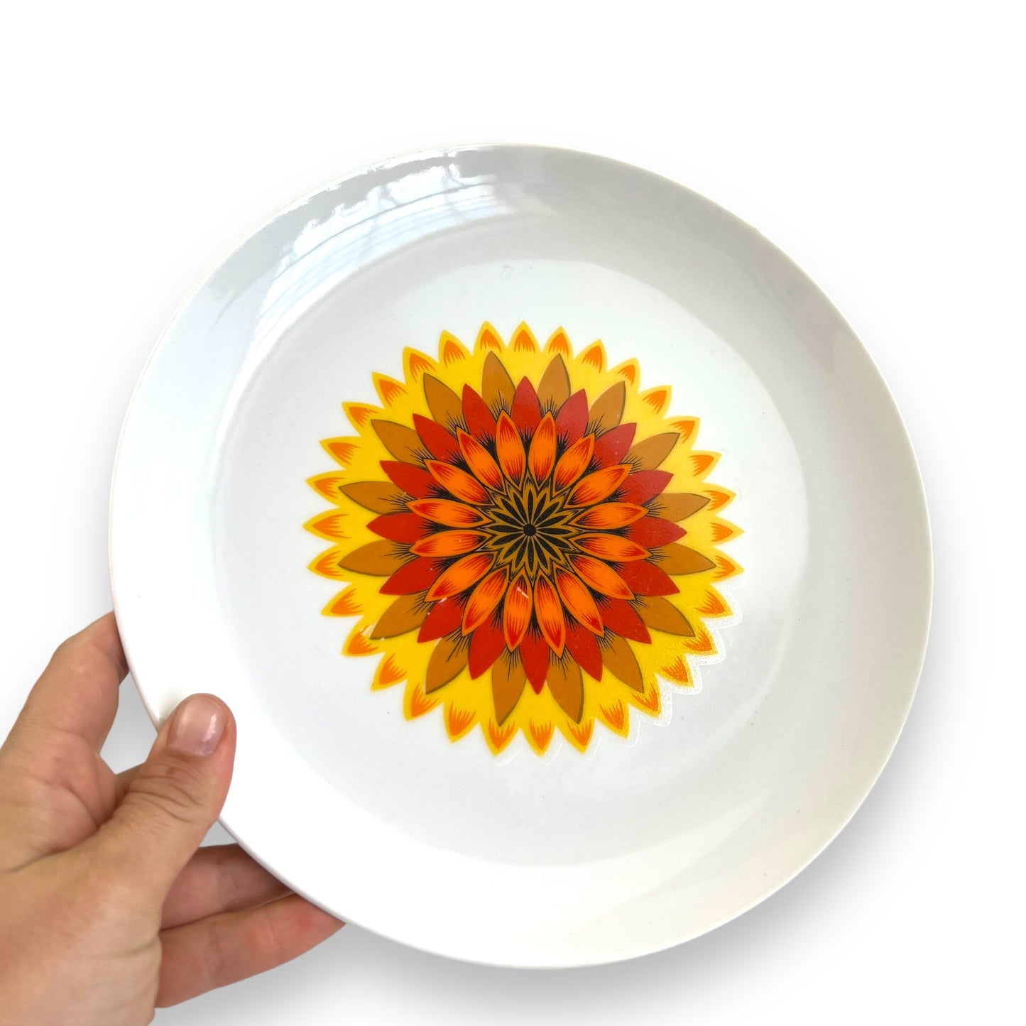 Vibrant Yellow, Red & Orange Flower Plate Set of 2