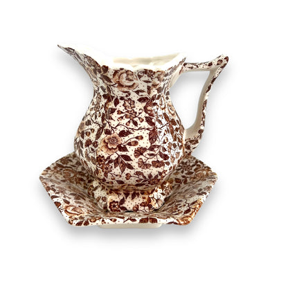 Brown flower patten jug & saucer