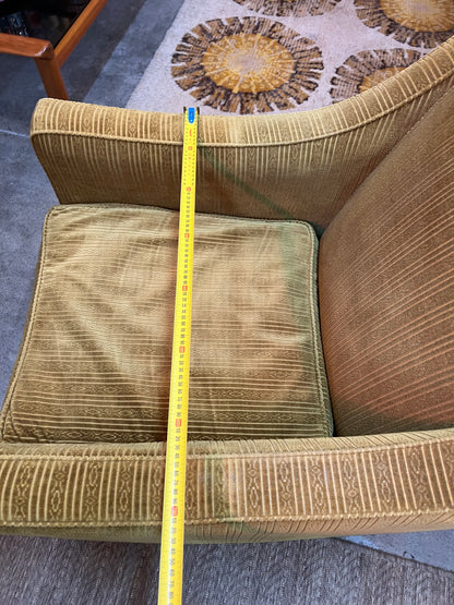 #1 Olive Green Armchair  with stripe patterned upholstery