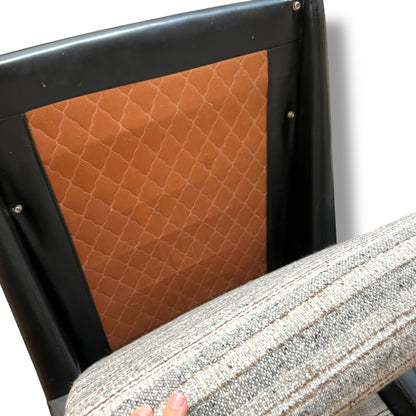 Fler ‘Flerclub’ High Back Armchair – Mid-Century Modern, Vinyl & Striped Fabric, Teak Base