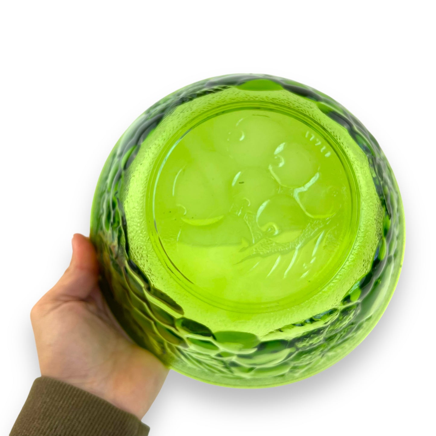 Green Glass Fruit Pattern Bowl