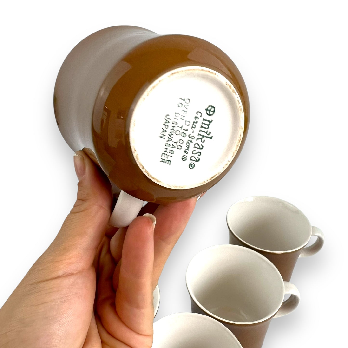 Mikasa  Brown Teacups x5 "Eastwood D1874" Cera-Stone, Made in Japan