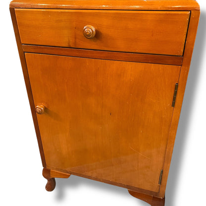 Pair of Vintage Timber Bedside Cabinets with Drawer & Cupboard
