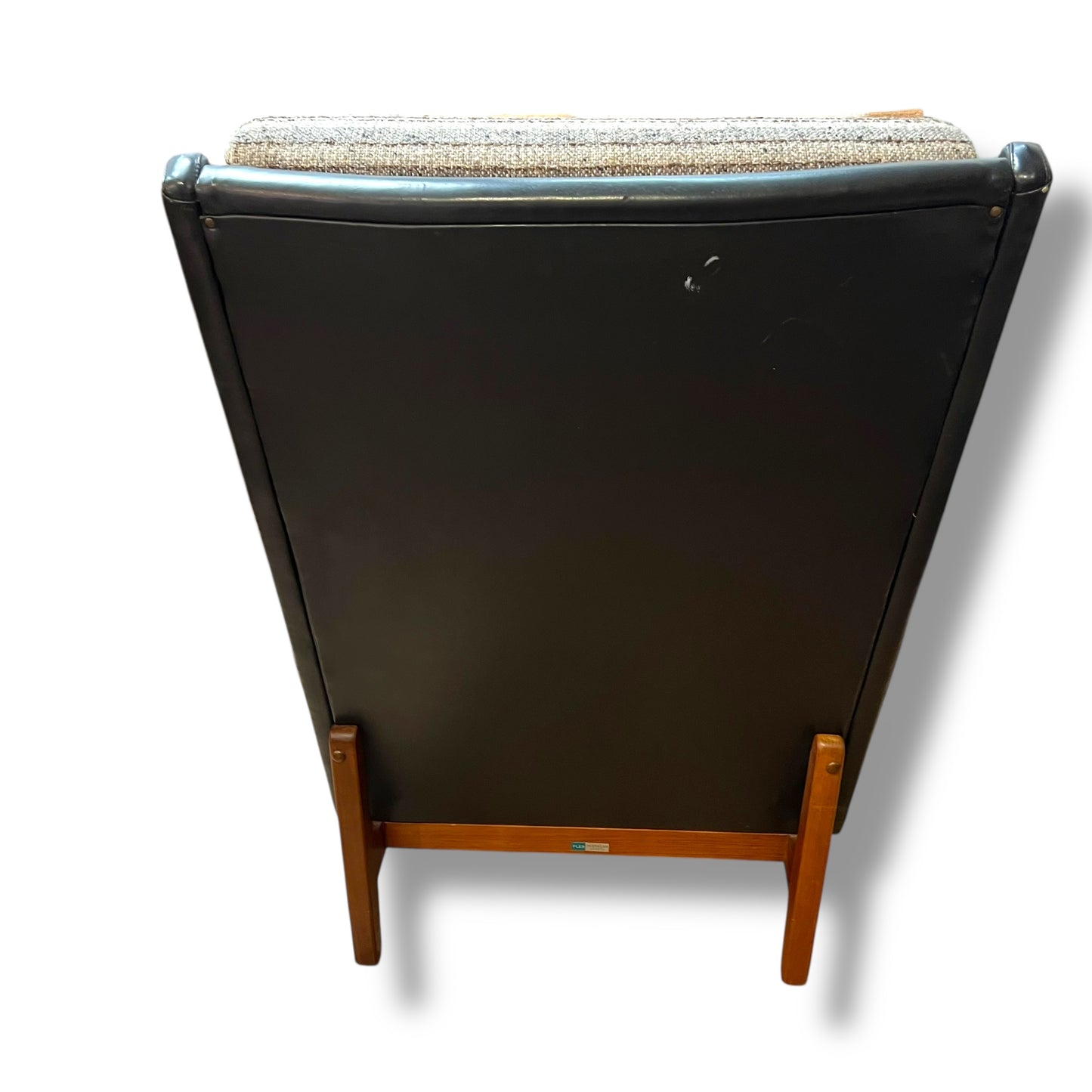 Fler ‘Flerclub’ High Back Armchair – Mid-Century Modern, Vinyl & Striped Fabric, Teak Base