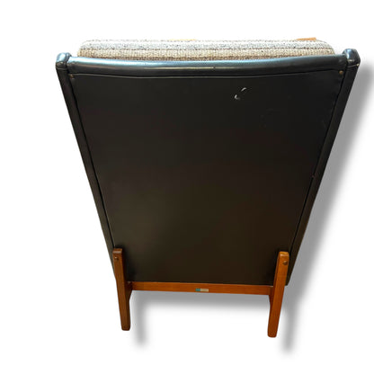Fler ‘Flerclub’ High Back Armchair – Mid-Century Modern, Vinyl & Striped Fabric, Teak Base