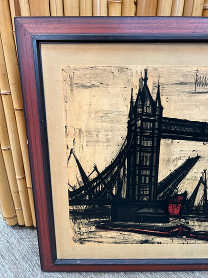 Bernard Buffet “Tower Bridge, London” Offset Lithograph | Framed Vintage Artwork