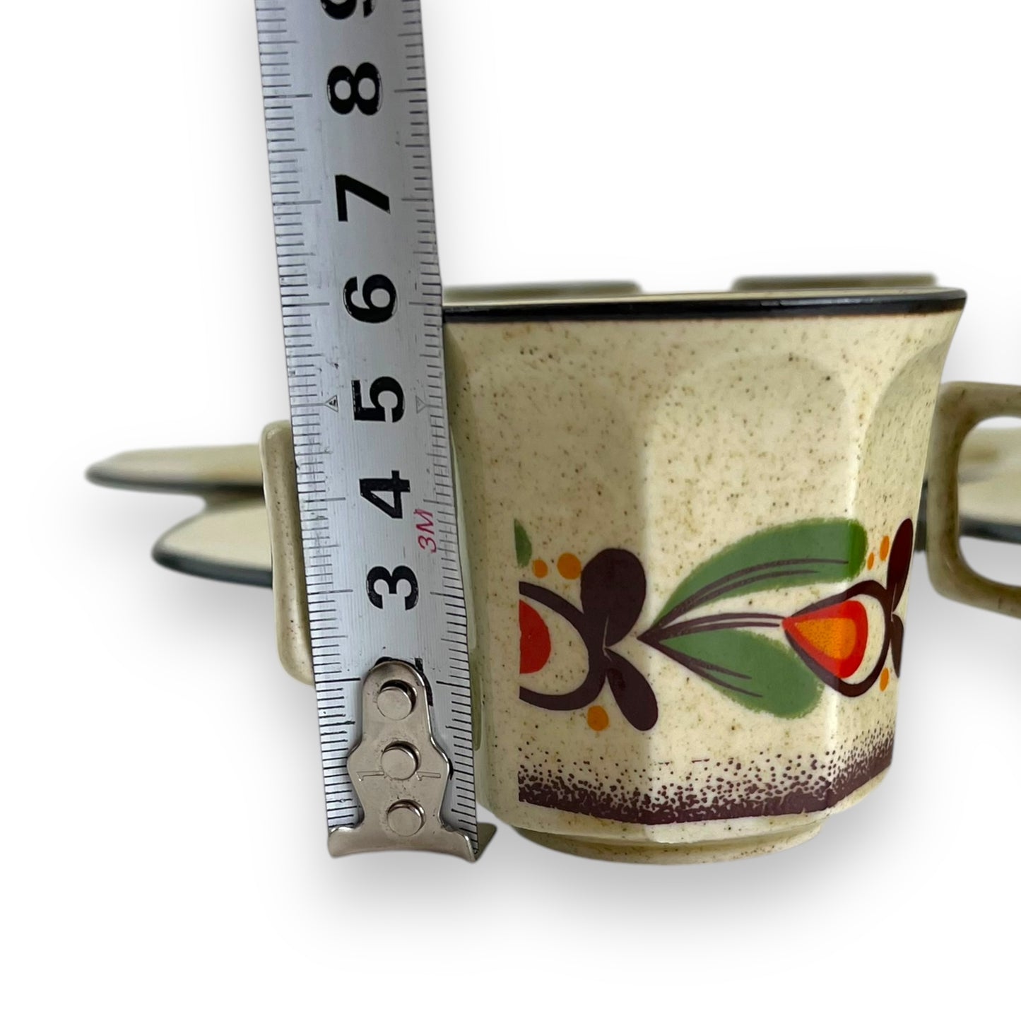 Italian Pottery Tea Set - 7 Cups and Saucers with Hand-Painted Fruit Design