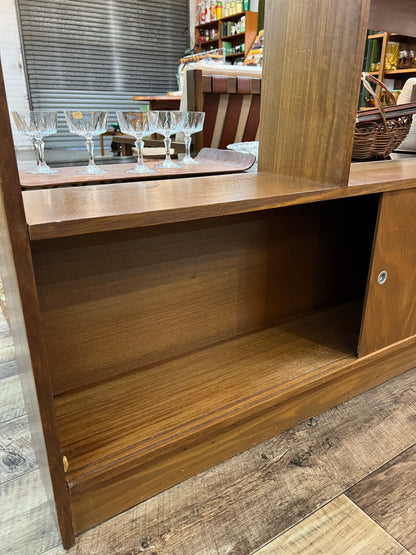 Mid-Century Modern Room Divider Bookcase with Sliding Door Storage
