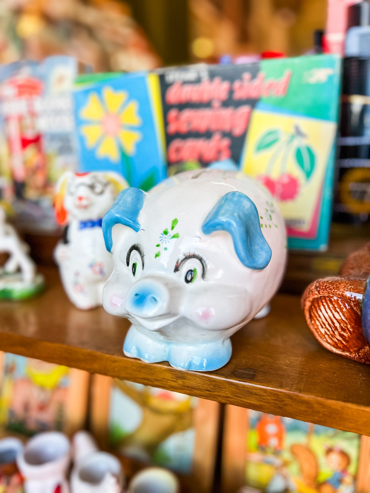 Blue & White Pig Money Box