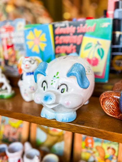 Blue & White Pig Money Box