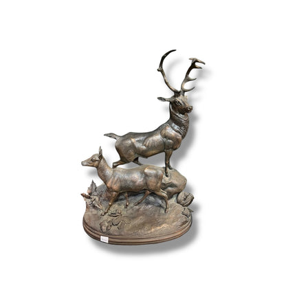 Large Bronze Deer Sculpture — Signed Keizler
