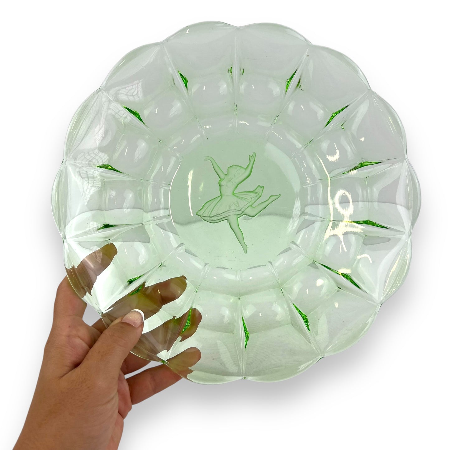 Green glass ballerina plate