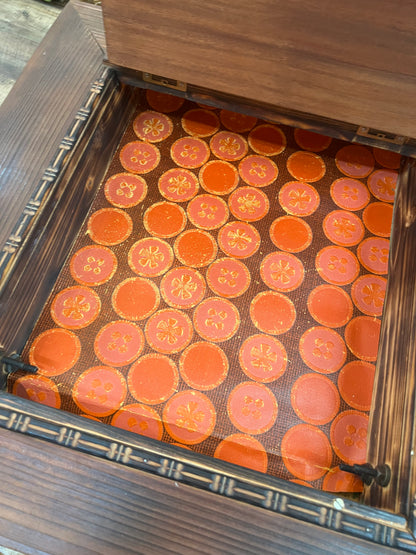 Timber Chess / Games Coffee Table with Hidden Storage Compartment & Lamp