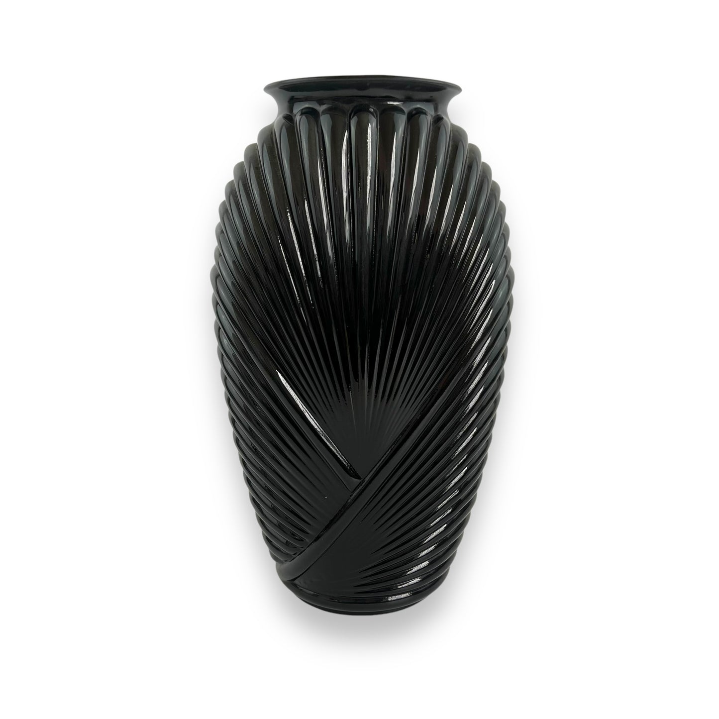 Black 1980s ribbed glass vase