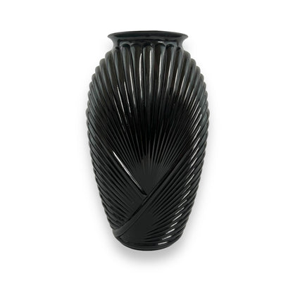 Black 1980s ribbed glass vase