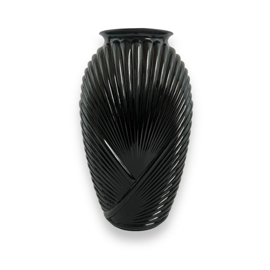 Black 1980s ribbed glass vase