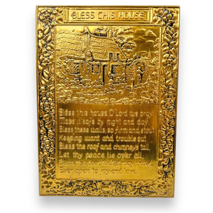 Pressed brass metal “Bless this House” hanging sign