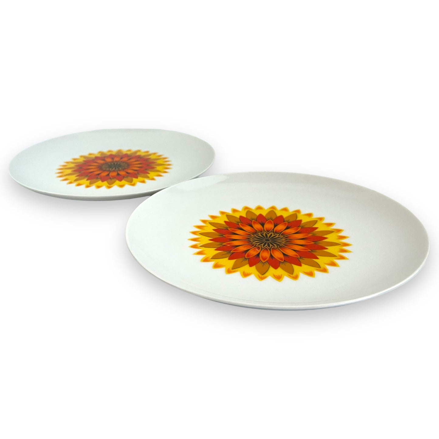 Vibrant Yellow, Red & Orange Flower Plate Set of 2