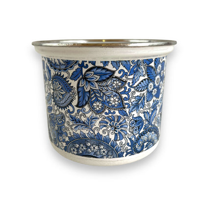 Blue Paisley Pattern Fancipan Enamelware cooking pot with handle - no lid