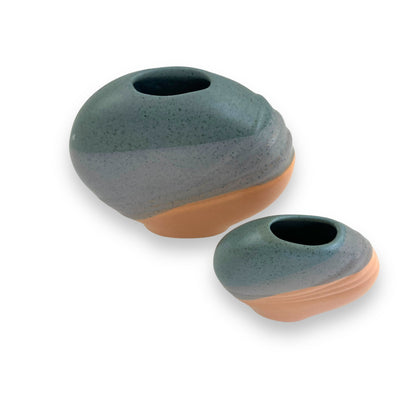 Blue & Pink 80s Round Vase Pair