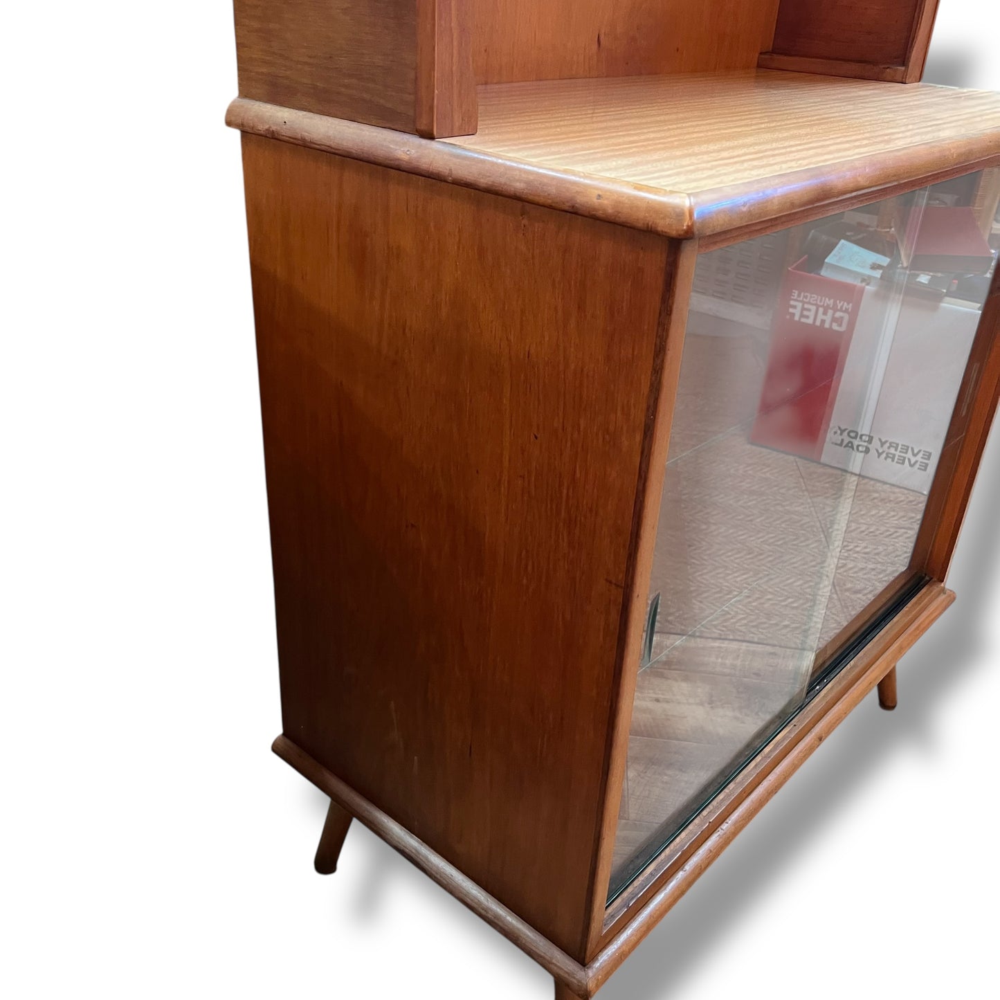 Hutch Display Cabinet with Glass Sliding Doors & Arched Top
