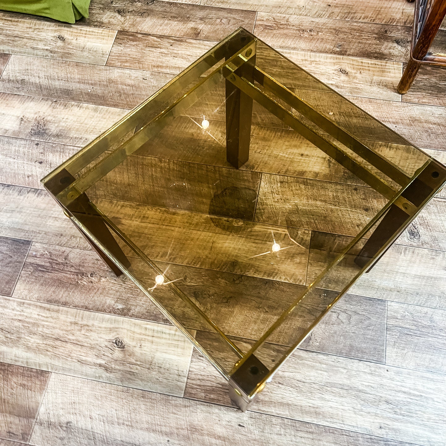 Brass and wood side table