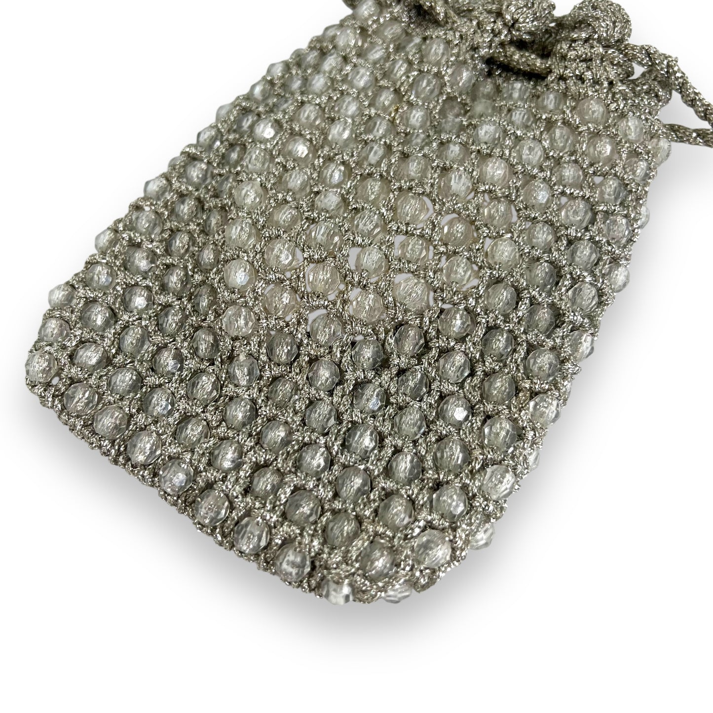 Silver Beaded Knitted evening Bag