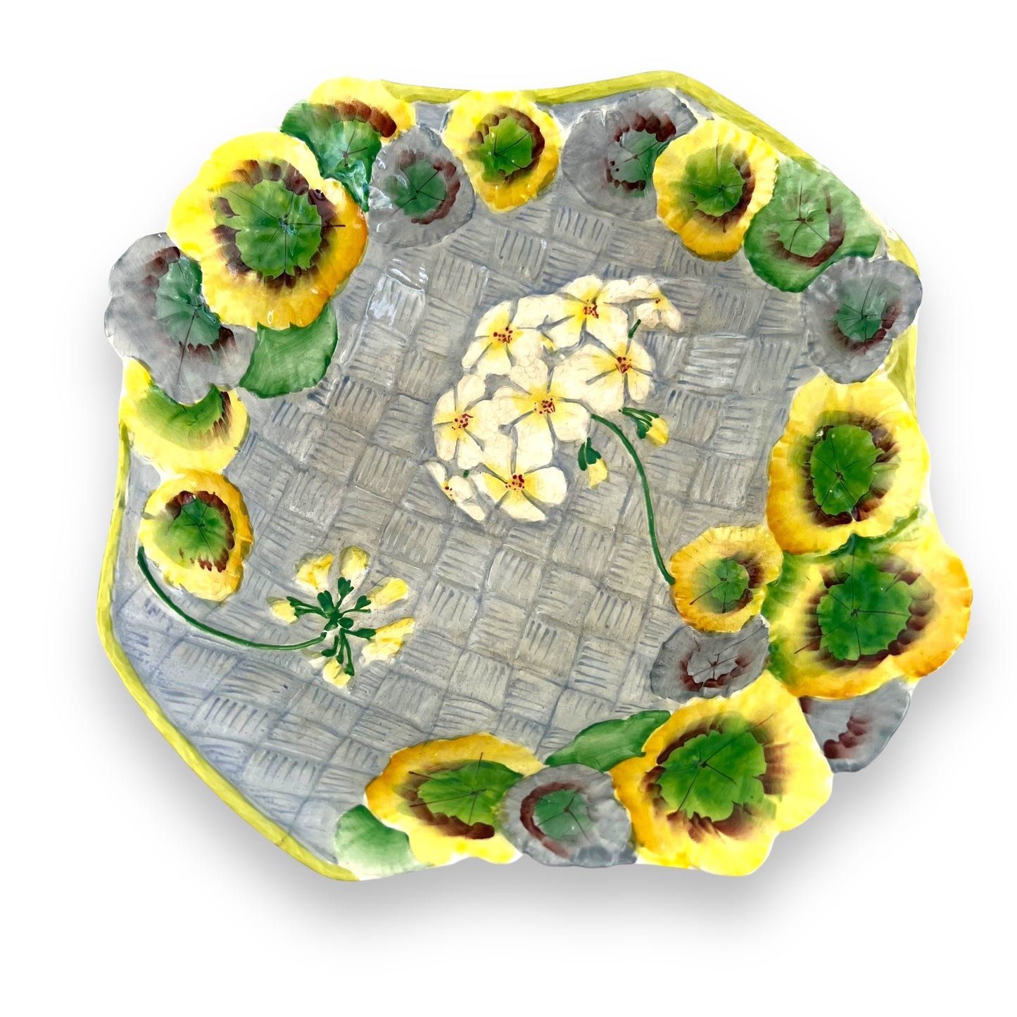 “Gera” Hand Painted Royal Winton England Basket weave Yellow flower ceramic bowl