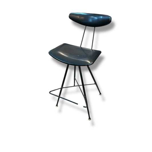WD Wallace Mid-Century Atomic Bar Stool – Black Vinyl & Wrought Iron Frame