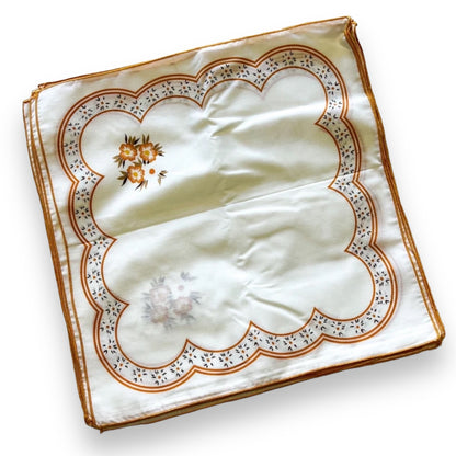 Vintage fabric napkins orange flower pattern orange trim set of 12