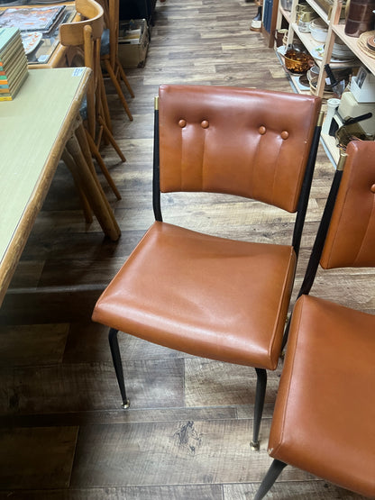 Set of 4 Mid Century Brown Vinyl Dining Chairs with Black Metal Frames