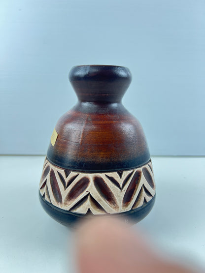 Beit Hayotser Israel Pottery Vase – Brown & Cream Handled Vase