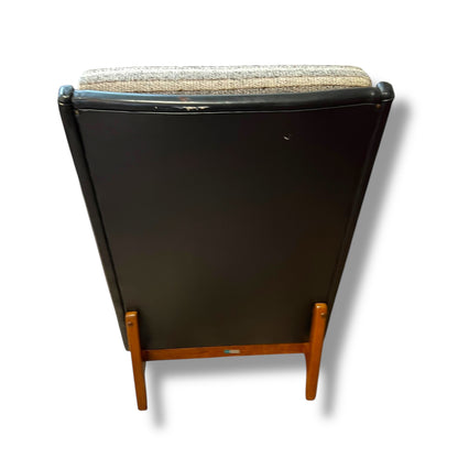 Fler ‘Flerclub’ High Back Armchair – Mid-Century Modern, Vinyl & Striped Fabric, Teak Base