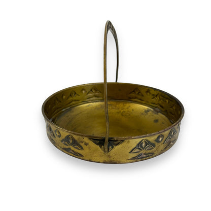 Brass Basket with Handle - Embossed Design