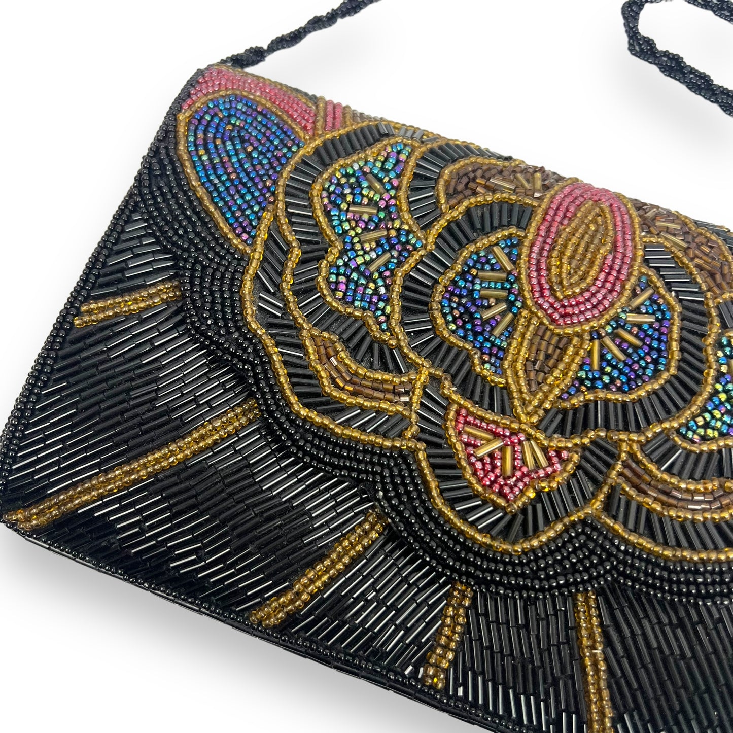 Black, red, green & blue beaded bag