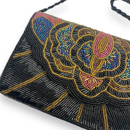 Black, red, green & blue beaded bag